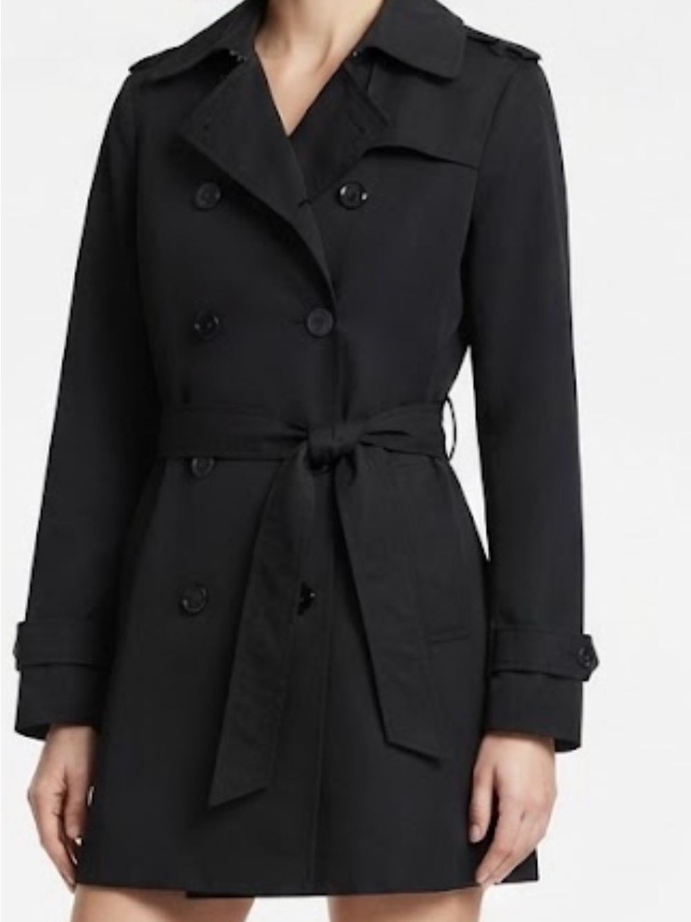 Covington Black Double-Breasted Trench Coat with Waist Tie